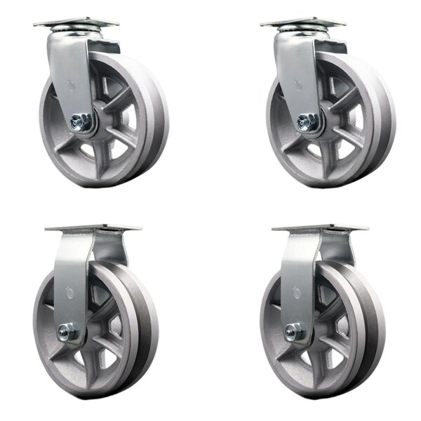 6'' V-Groove Semi Steel Caster Set with Bronze Bearings 2 Swivel 2 Rigid, 4PK